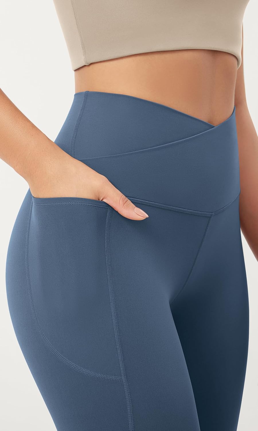 ODODOS Cloud Feeling Crossover 78 Leggings with Pockets for Women 25quot  28quot V High Wasit Lounge Yoga PantsInk Blue