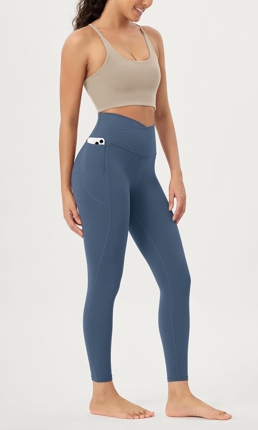 ODODOS Cloud Feeling Crossover 78 Leggings with Pockets for Women 25quot  28quot V High Wasit Lounge Yoga PantsInk Blue