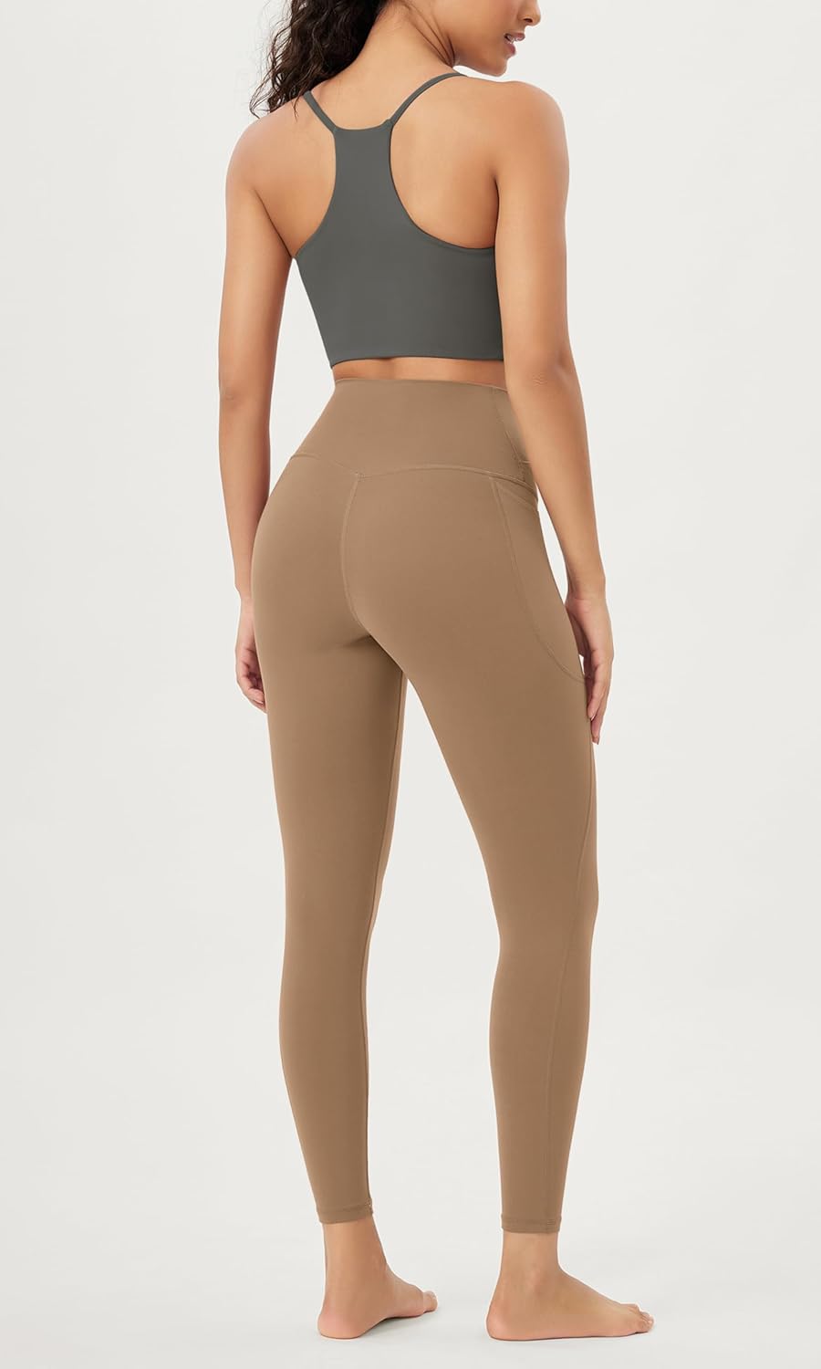 ODODOS Cloud Feeling Crossover 78 Leggings with Pockets for Women 25quot  28quot V High Wasit Lounge Yoga PantsLight Brown
