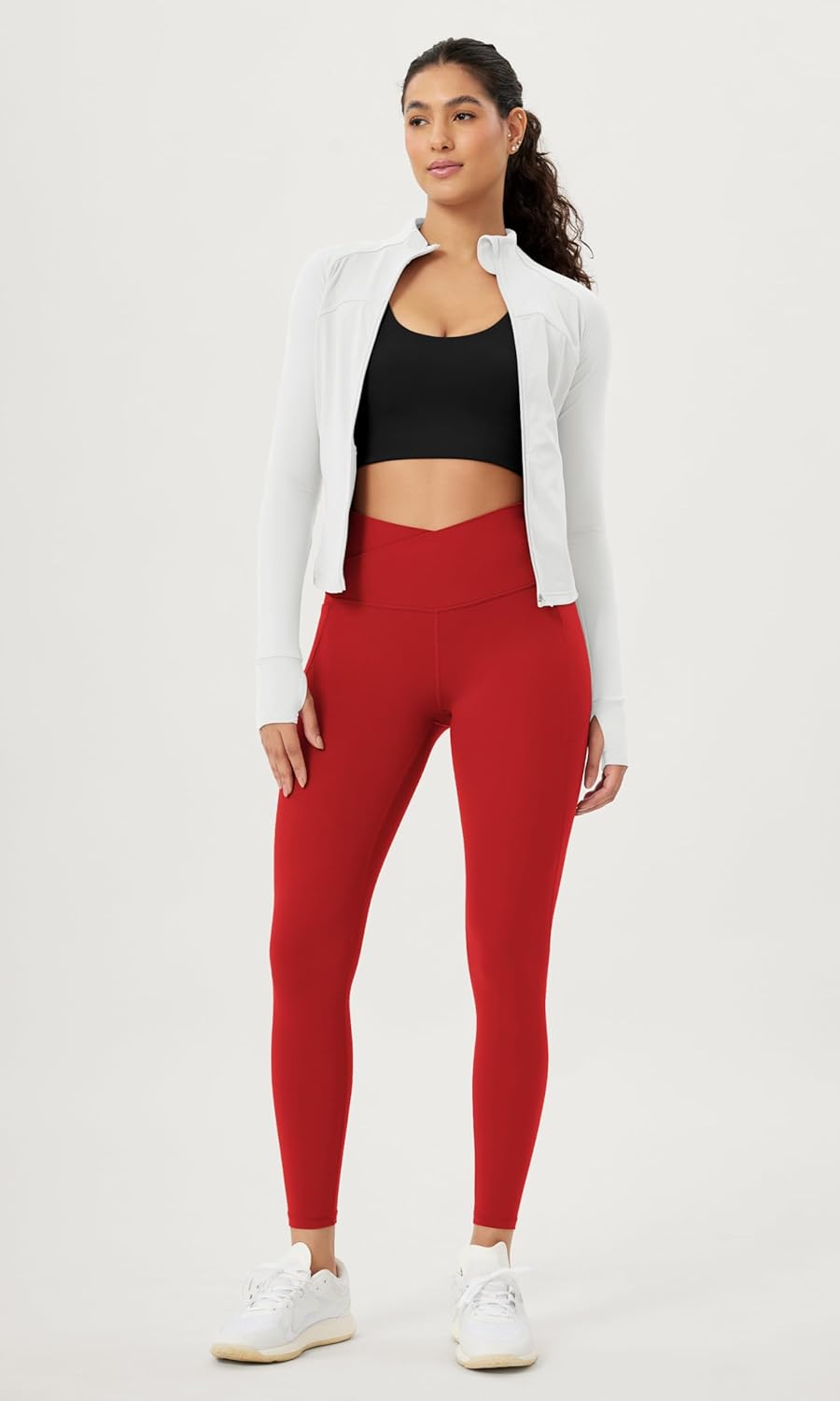 ODODOS Cloud Feeling Crossover 78 Leggings with Pockets for Women 25quot  28quot V High Wasit Lounge Yoga PantsRed
