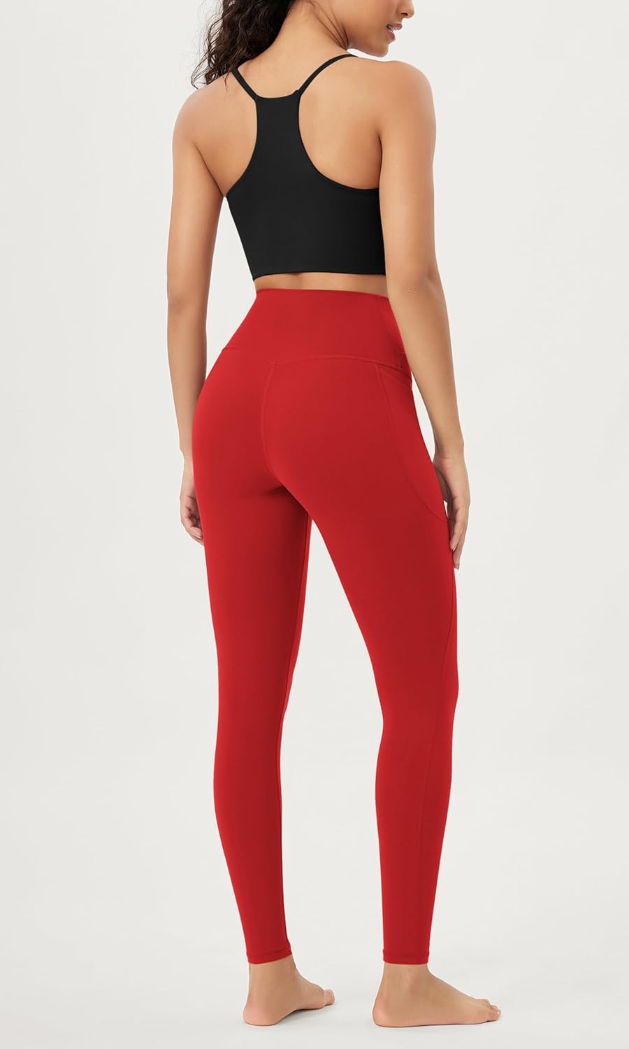 ODODOS Cloud Feeling Crossover 78 Leggings with Pockets for Women 25quot  28quot V High Wasit Lounge Yoga PantsRed