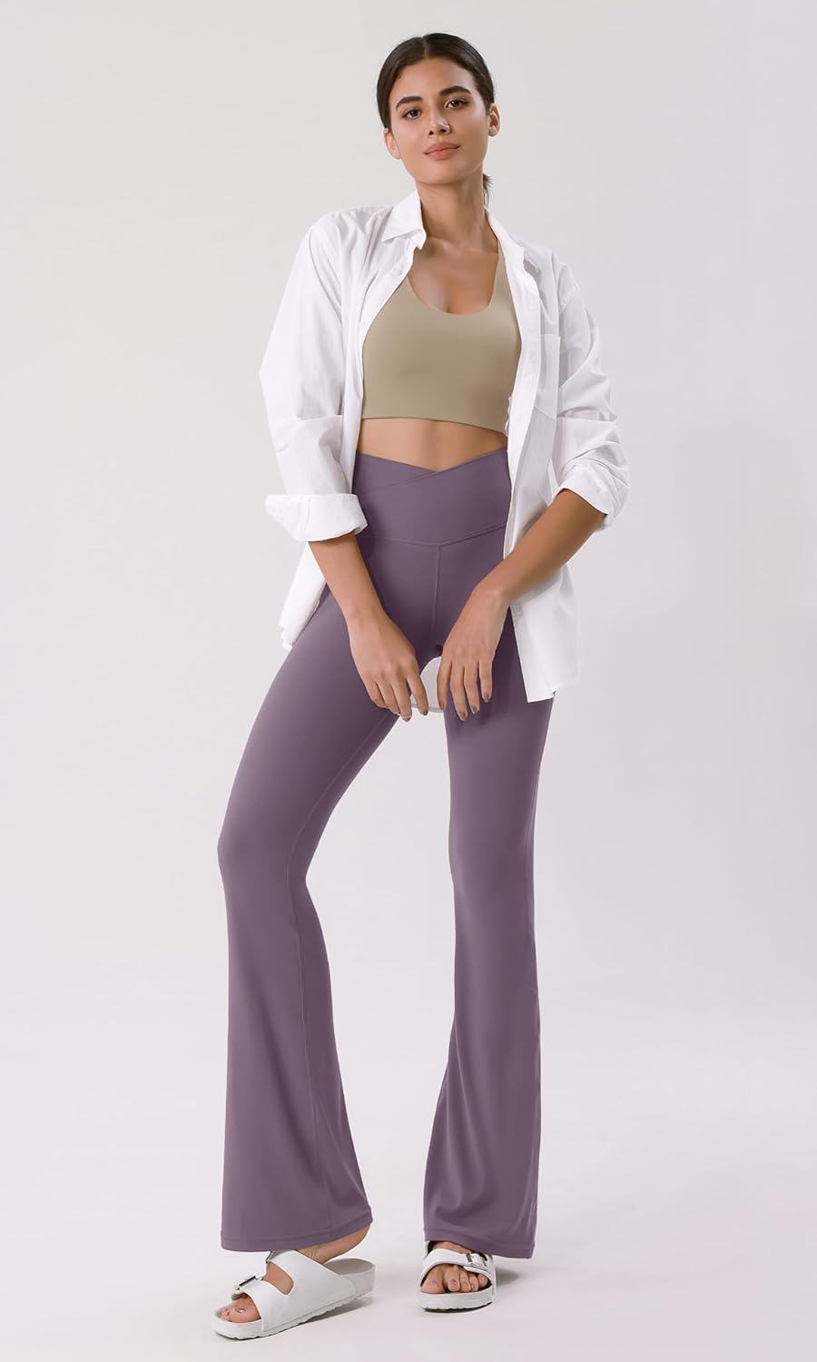 ODODOS Cloud Feeling Crossover High Waist Flared Pants for Women Bootcut Yoga Pants with Back Pocket3032quot InseamAsh Violet