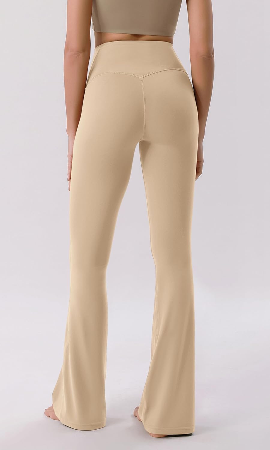 ODODOS Cloud Feeling Crossover High Waist Flared Pants for Women Bootcut Yoga Pants with Back Pocket3032quot InseamBeige