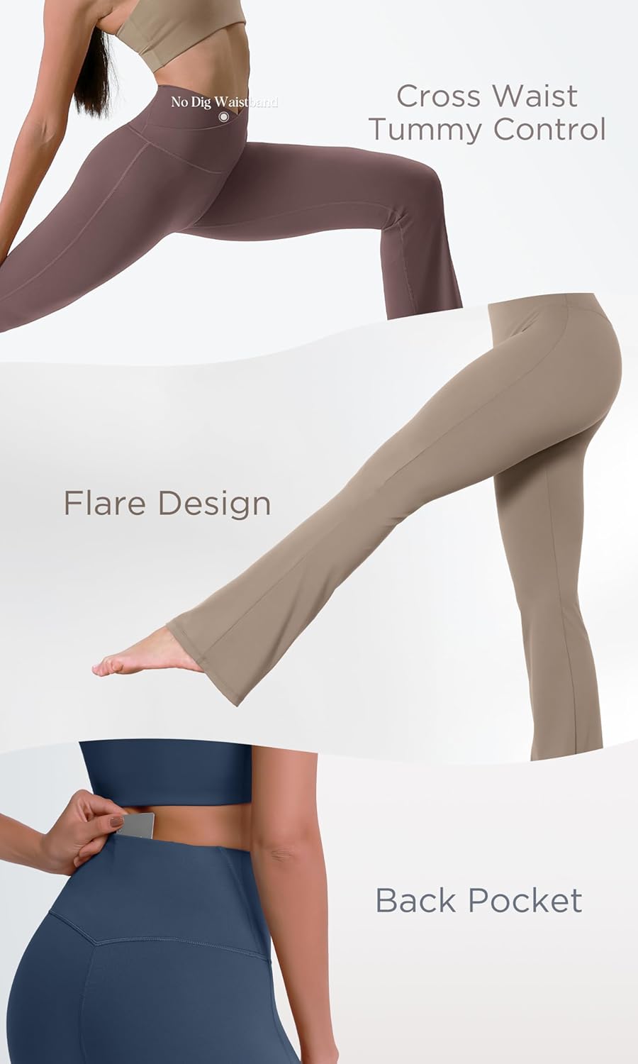 ODODOS Cloud Feeling Crossover High Waist Flared Pants for Women Bootcut Yoga Pants with Back Pocket3032quot InseamBrunette