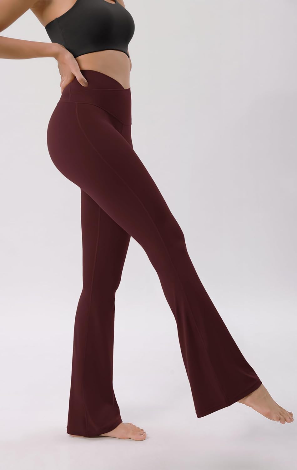 ODODOS Cloud Feeling Crossover High Waist Flared Pants for Women Bootcut Yoga Pants with Back Pocket3032quot InseamBurgundy