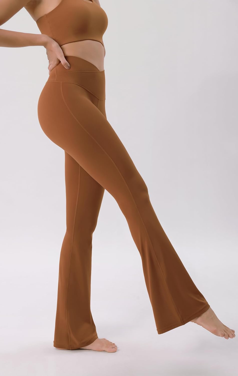 ODODOS Cloud Feeling Crossover High Waist Flared Pants for Women Bootcut Yoga Pants with Back Pocket3032quot InseamCaramel