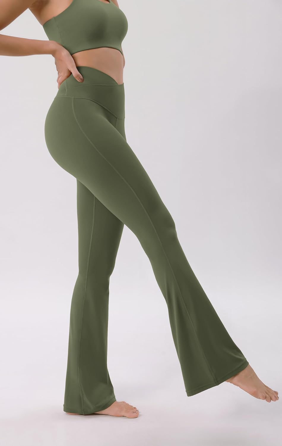 ODODOS Cloud Feeling Crossover High Waist Flared Pants for Women Bootcut Yoga Pants with Back Pocket3032quot InseamDark Olive