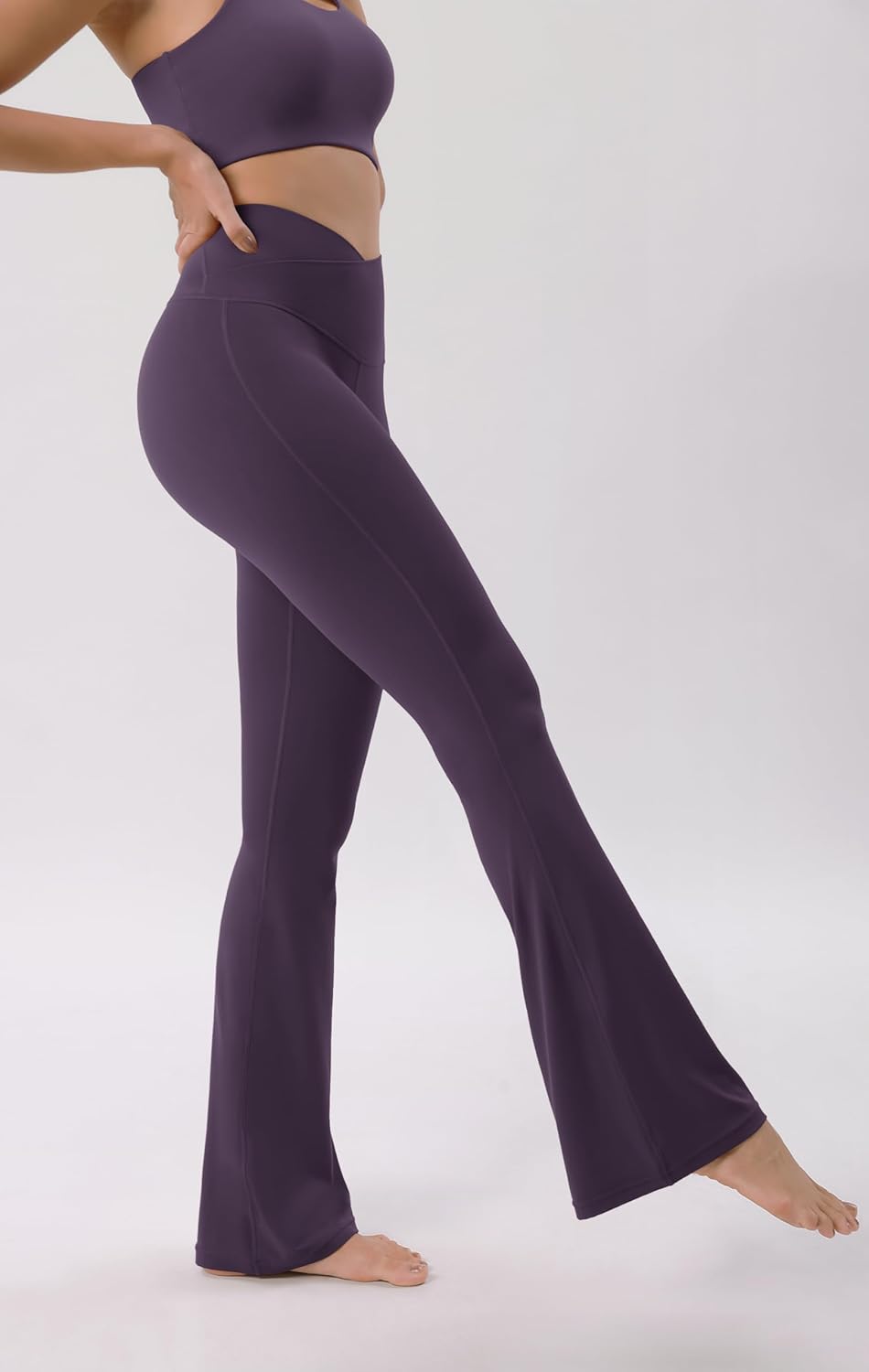 ODODOS Cloud Feeling Crossover High Waist Flared Pants for Women Bootcut Yoga Pants with Back Pocket3032quot InseamDark Purple