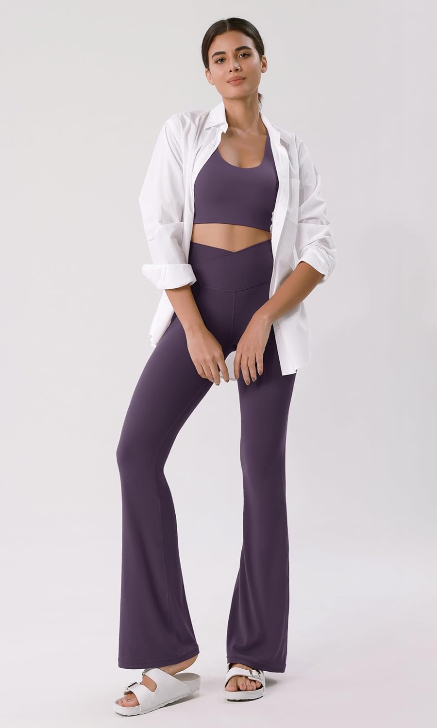 ODODOS Cloud Feeling Crossover High Waist Flared Pants for Women Bootcut Yoga Pants with Back Pocket3032quot InseamDark Purple