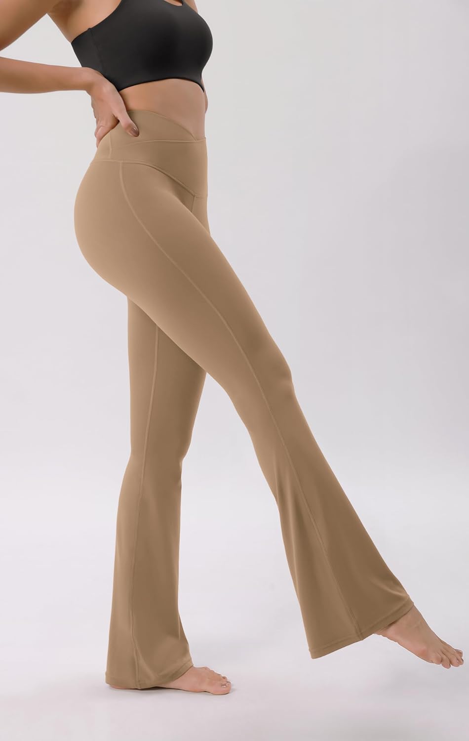 ODODOS Cloud Feeling Crossover High Waist Flared Pants for Women Bootcut Yoga Pants with Back Pocket3032quot InseamLight Brown