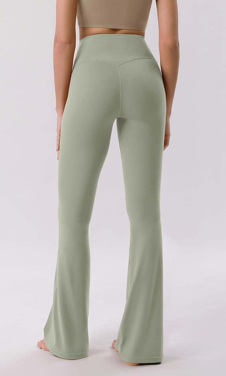 ODODOS Cloud Feeling Crossover High Waist Flared Pants for Women Bootcut Yoga Pants with Back Pocket3032quot InseamLime Stone