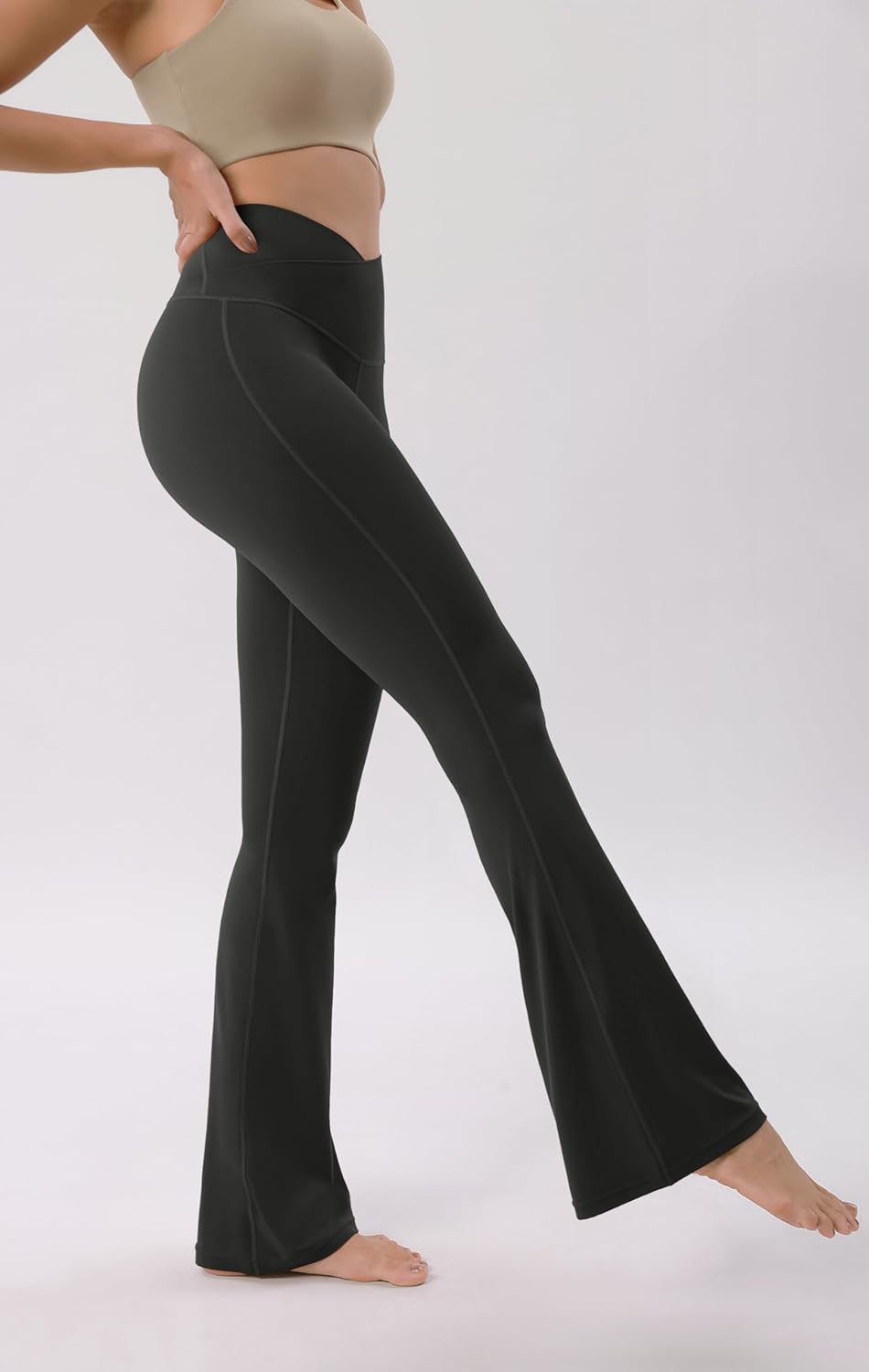 ODODOS Cloud Feeling Crossover High Waist Flared Pants for Women Bootcut Yoga Pants with Back Pocket3032quot InseamOnyx Black Grey