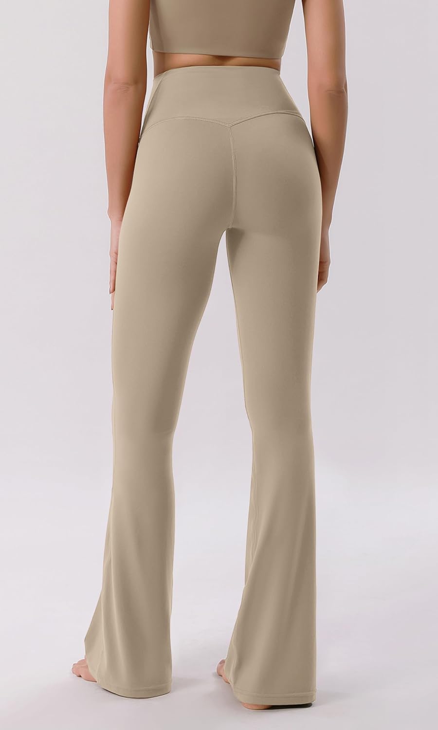 ODODOS Cloud Feeling Crossover High Waist Flared Pants for Women Bootcut Yoga Pants with Back Pocket3032quot InseamShaker Beige