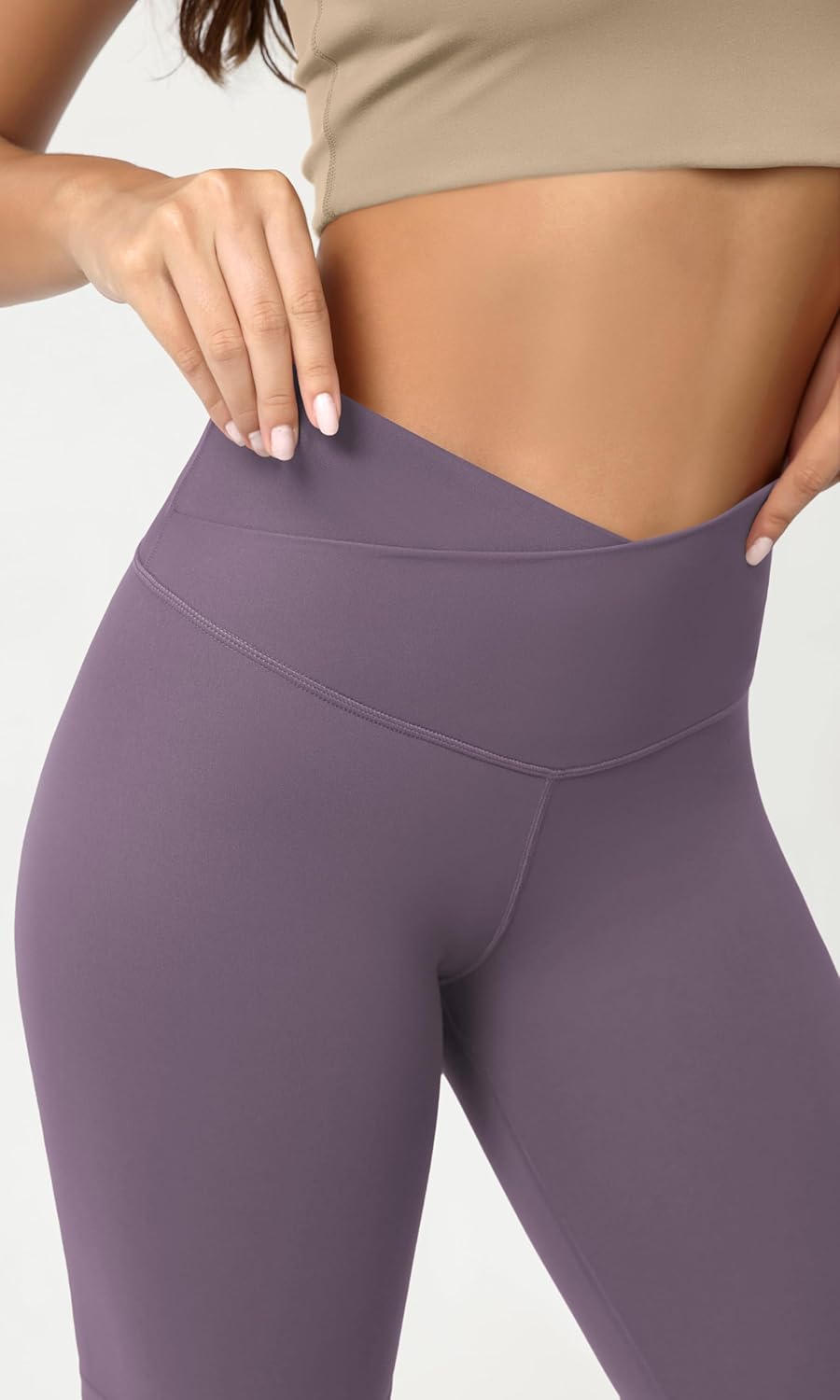 ODODOS Cloud Feeling Crossover Yoga Shorts with Back Pocket for Women 6quot  8 V High Wasit Lounge Biker ShortsAsh Violet