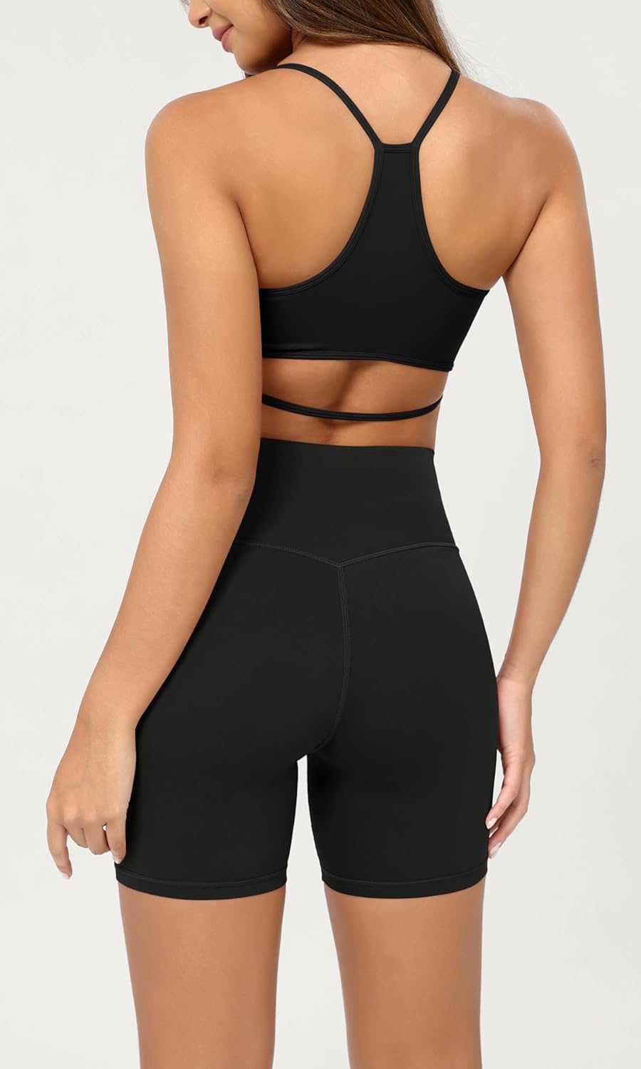 ODODOS Cloud Feeling Crossover Yoga Shorts with Back Pocket for Women 6quot  8 V High Wasit Lounge Biker ShortsBlack