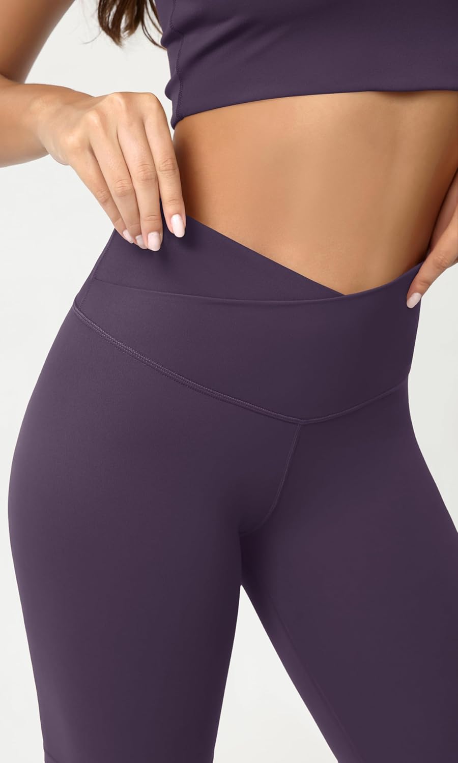 ODODOS Cloud Feeling Crossover Yoga Shorts with Back Pocket for Women 6quot  8 V High Wasit Lounge Biker ShortsDark Purple