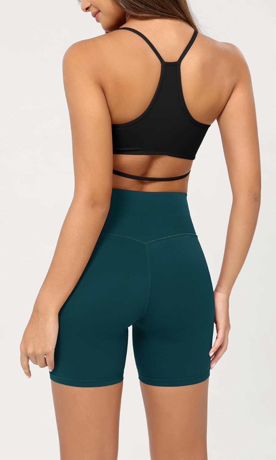 ODODOS Cloud Feeling Crossover Yoga Shorts with Back Pocket for Women 6quot  8 V High Wasit Lounge Biker ShortsForest Teal