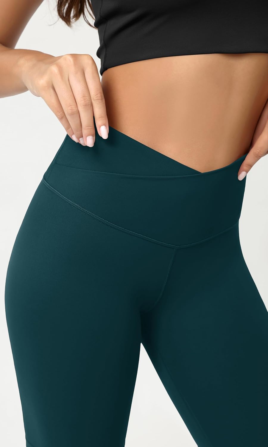 ODODOS Cloud Feeling Crossover Yoga Shorts with Back Pocket for Women 6quot  8 V High Wasit Lounge Biker ShortsForest Teal