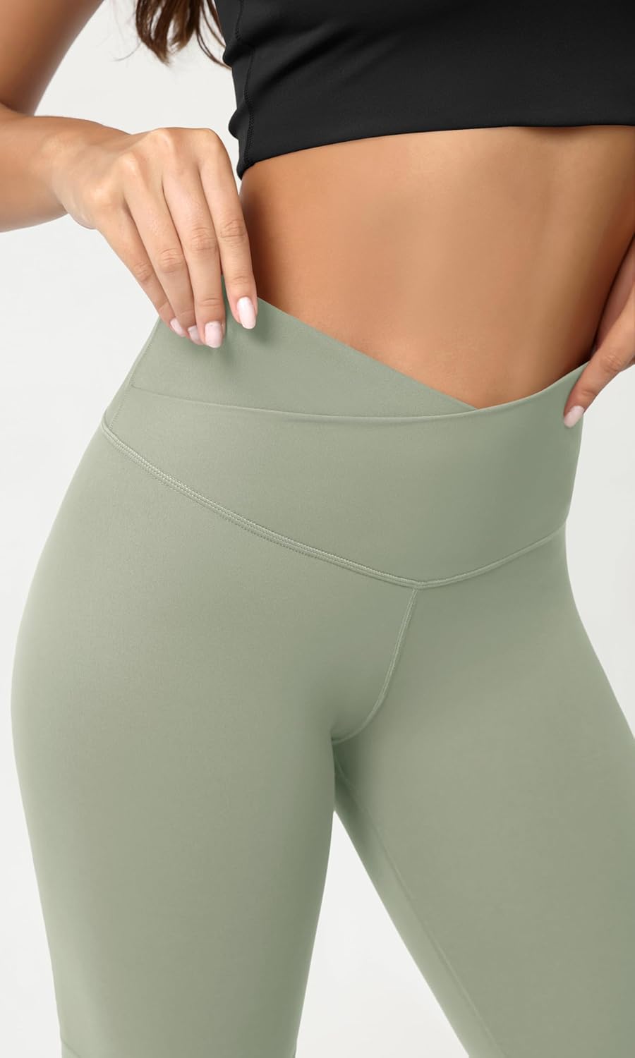 ODODOS Cloud Feeling Crossover Yoga Shorts with Back Pocket for Women 6quot  8 V High Wasit Lounge Biker ShortsLime Stone