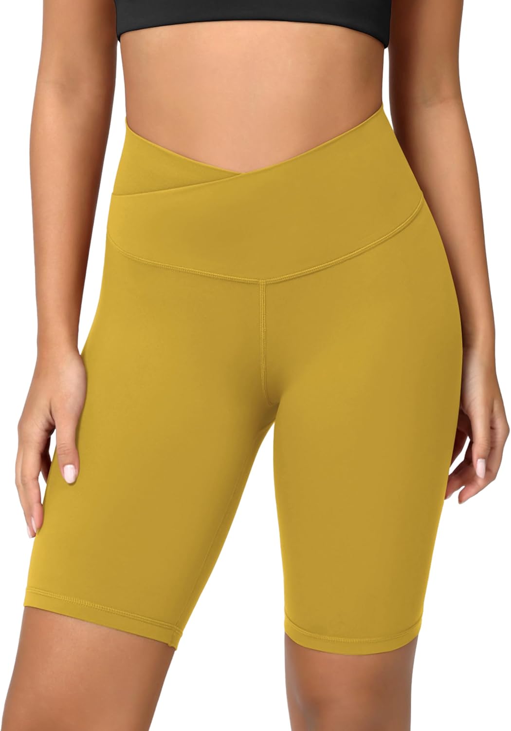 ODODOS Cloud Feeling Crossover Yoga Shorts with Back Pocket for Women 6quot  8 V High Wasit Lounge Biker ShortsMango Mint