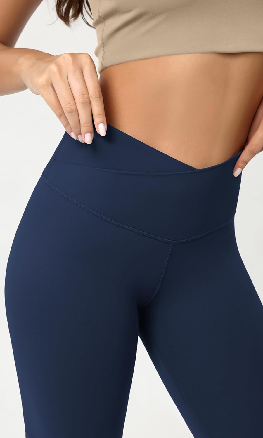 ODODOS Cloud Feeling Crossover Yoga Shorts with Back Pocket for Women 6quot  8 V High Wasit Lounge Biker ShortsNavy