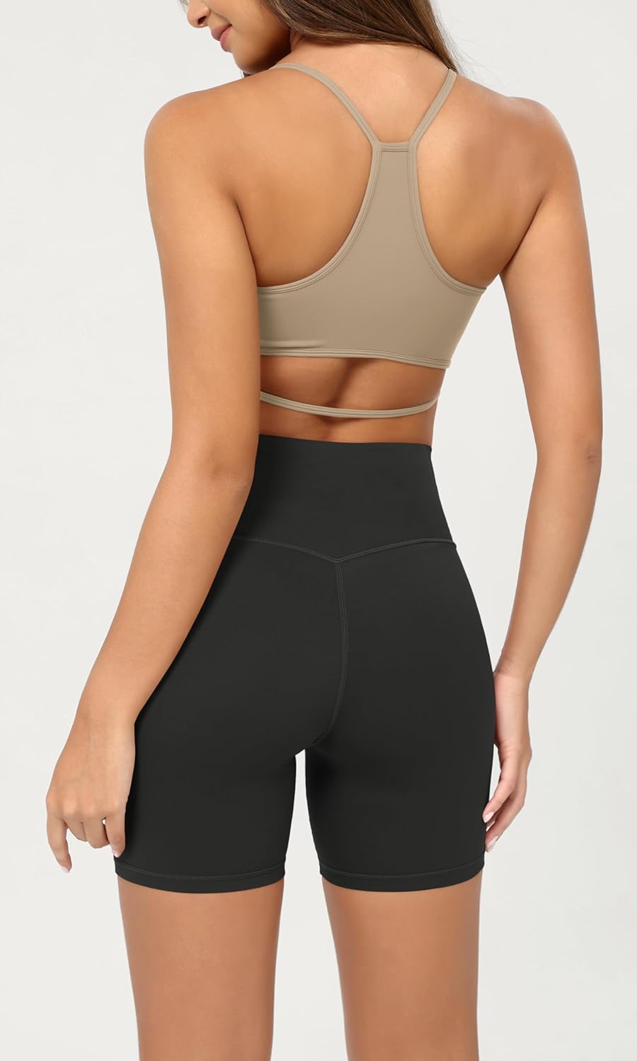 ODODOS Cloud Feeling Crossover Yoga Shorts with Back Pocket for Women 6quot  8 V High Wasit Lounge Biker ShortsOnyx Black Grey