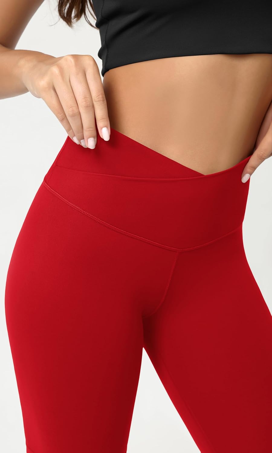 ODODOS Cloud Feeling Crossover Yoga Shorts with Back Pocket for Women 6quot  8 V High Wasit Lounge Biker ShortsRed