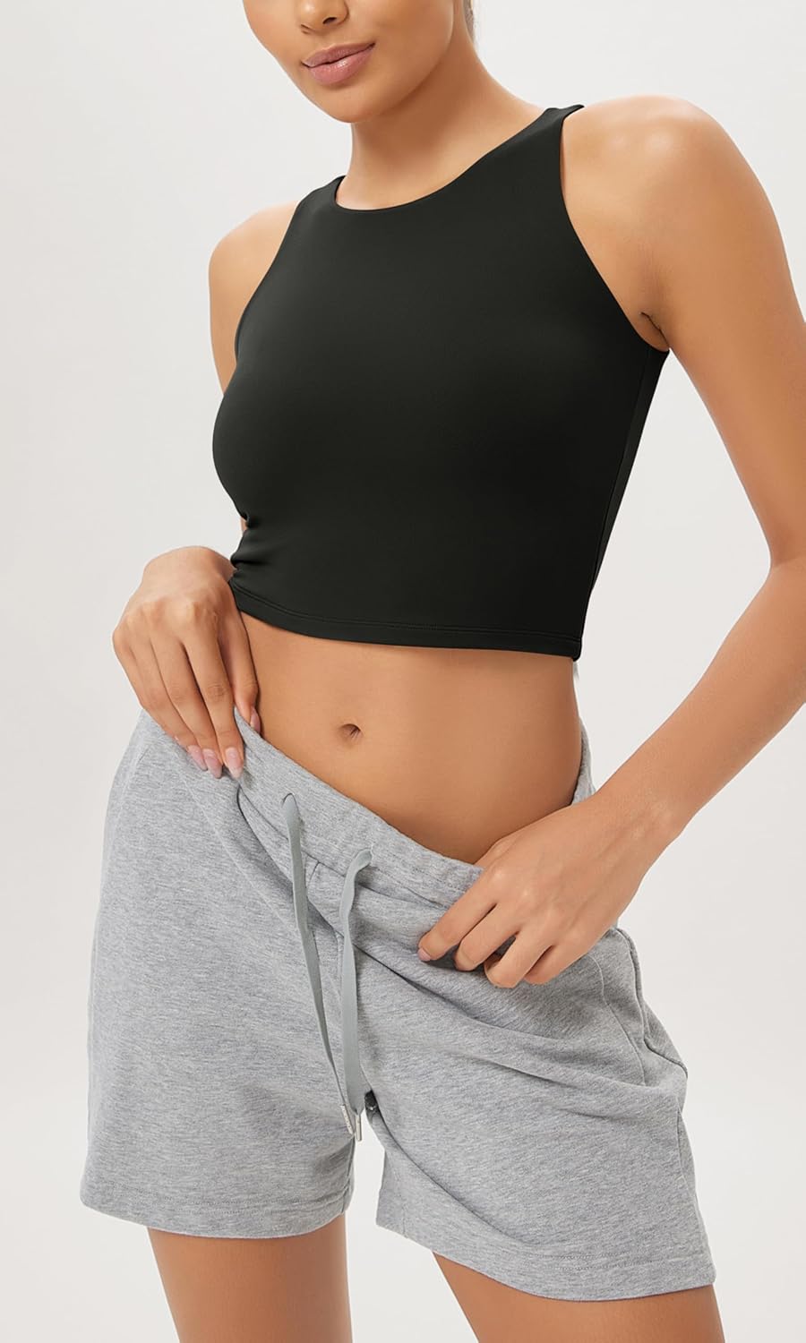 ODODOS Cloud Feeling High Neck Crop Tank for Women Double Layer Sleeveless Casual Yoga Cropped TopsBlack