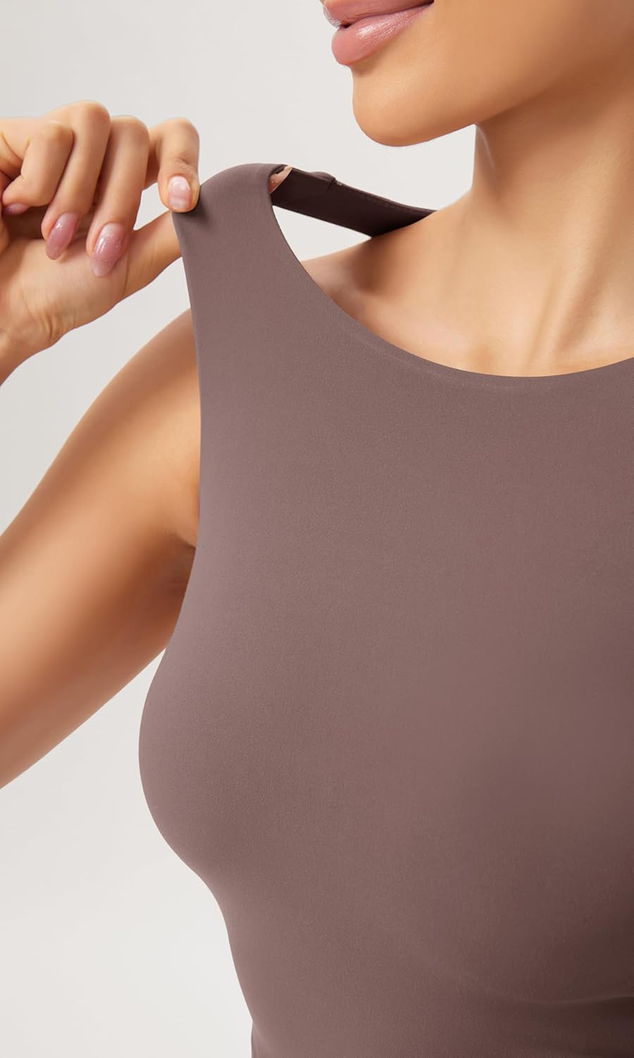 ODODOS Cloud Feeling High Neck Crop Tank for Women Double Layer Sleeveless Casual Yoga Cropped TopsPurple Taupe