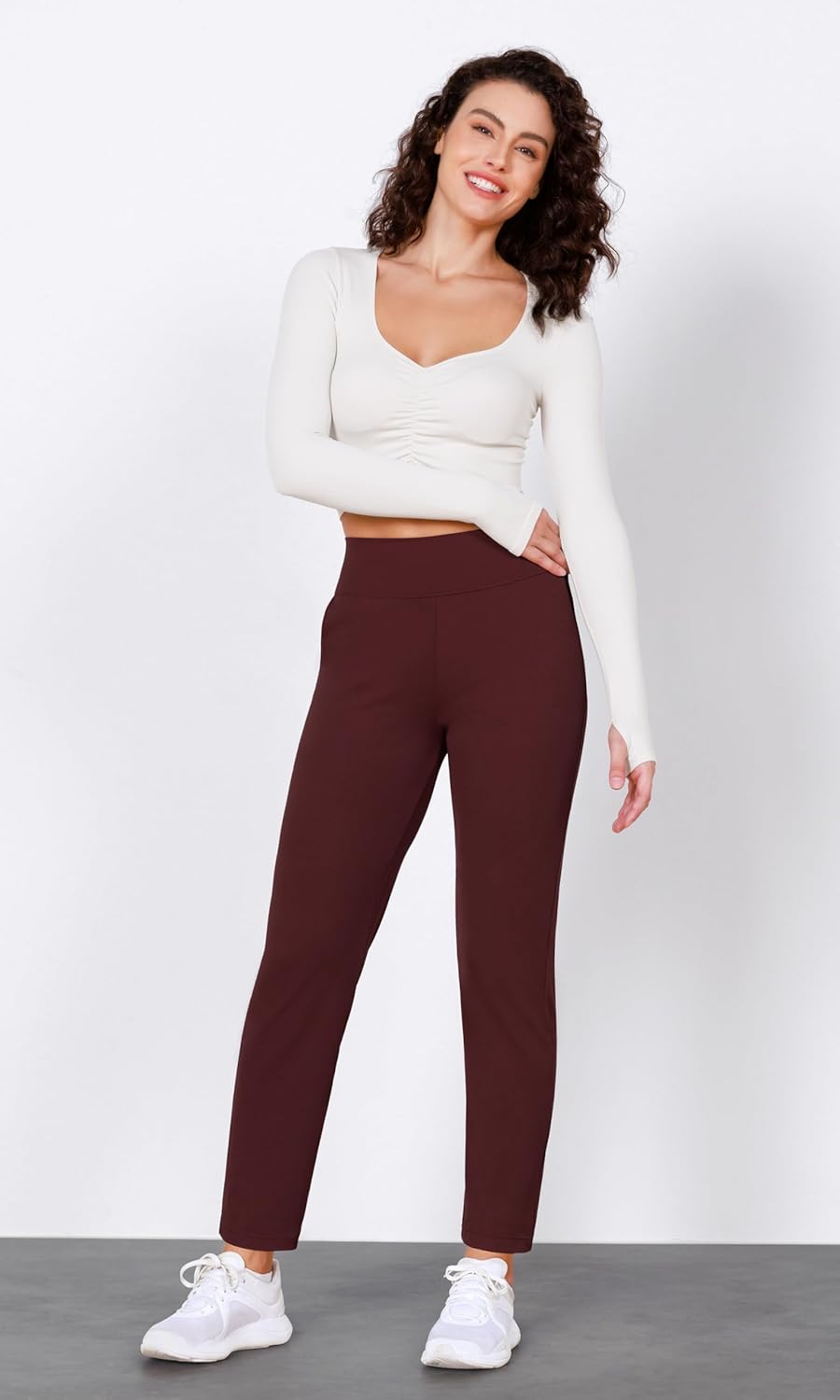ODODOS Cloud Feeling Jogger Pants with Pockets for Women High Waist Sweatpants Casual Lounge Ankle PantsBurgundy