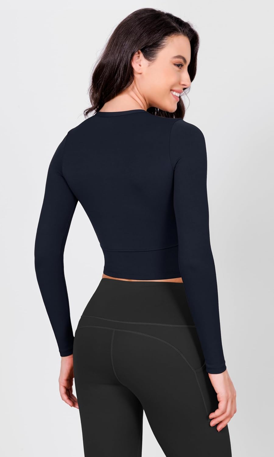ODODOS Cloud Feeling Long Sleeve Crop Tops for Women Crew Neck Athletic Gym Workout Yoga Tee ShirtsDeep Navy