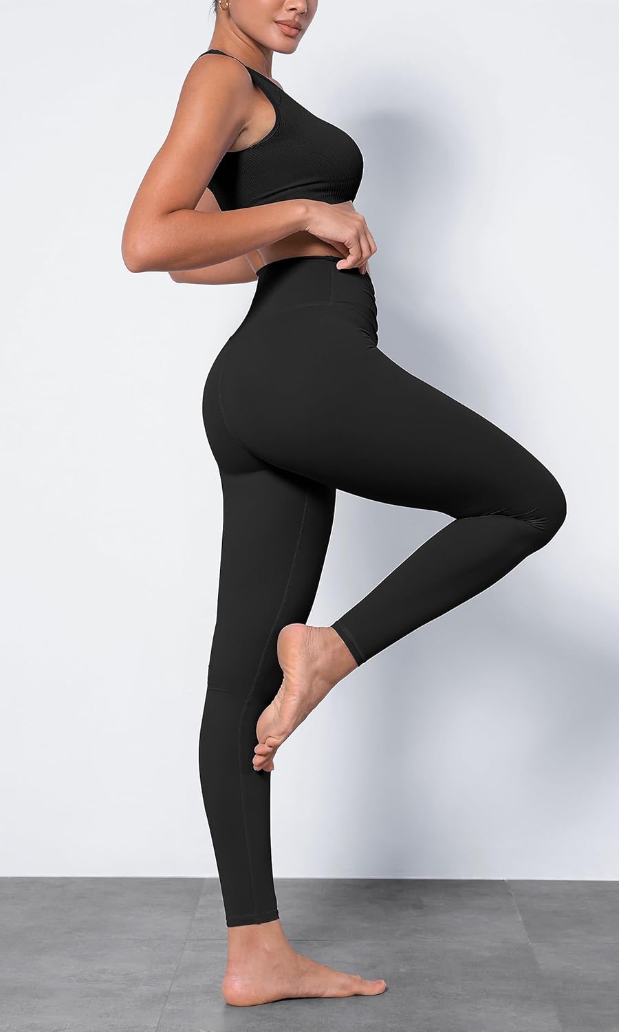ODODOS Cloud Feeling Ruched Yoga Leggings for Women 25quot  28quot High Waist Crossover Yoga PantsBlack
