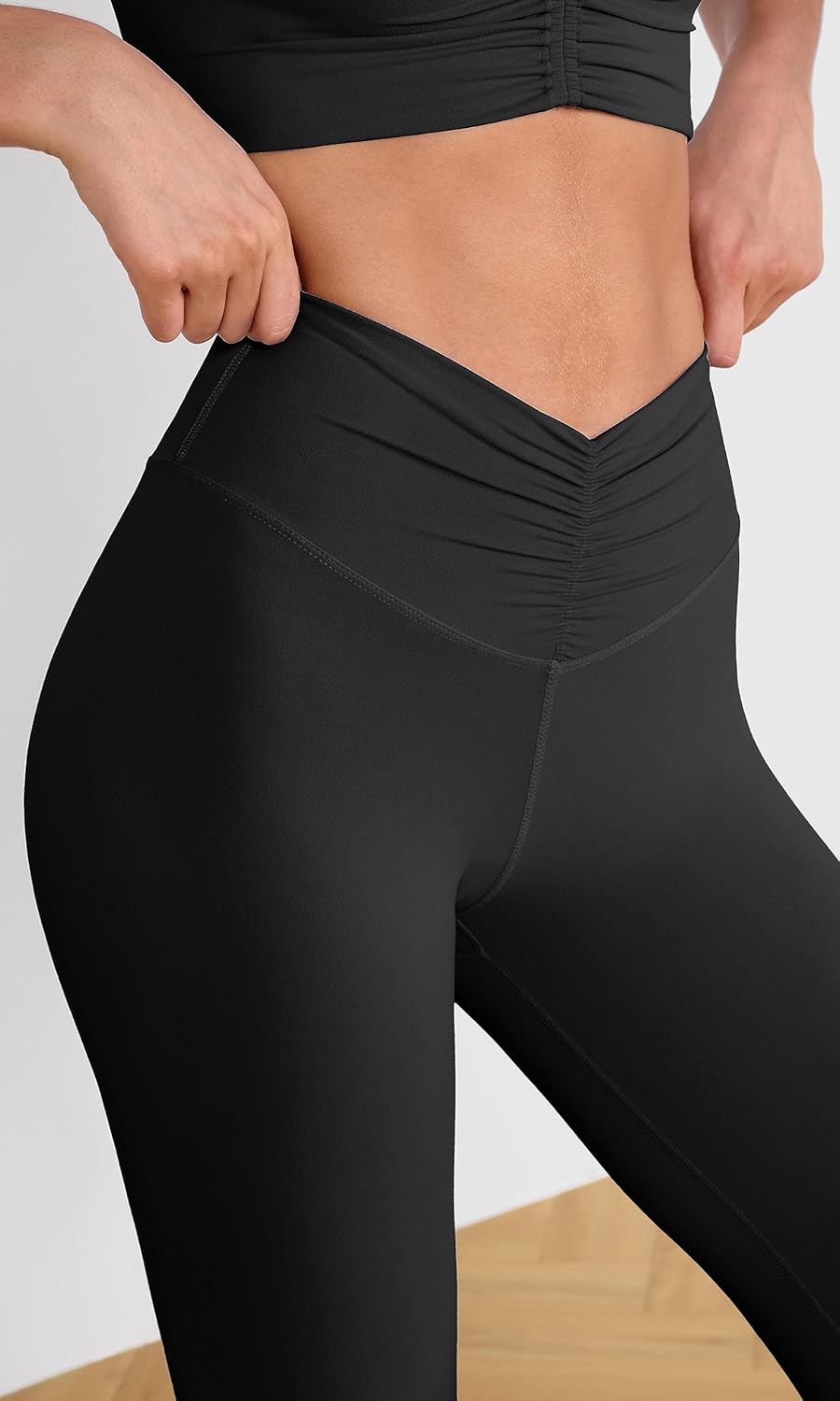 ODODOS Cloud Feeling Ruched Yoga Leggings for Women 25quot  28quot High Waist Crossover Yoga PantsBlack