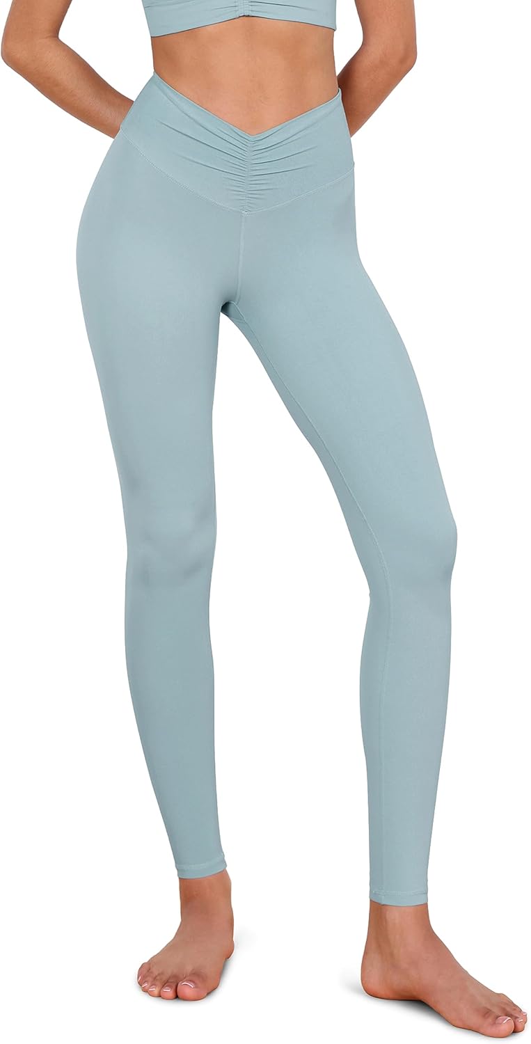 ODODOS Cloud Feeling Ruched Yoga Leggings for Women 25quot  28quot High Waist Crossover Yoga PantsChambray