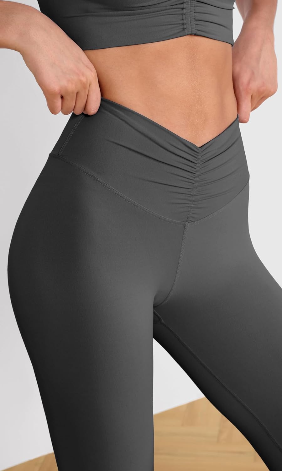 ODODOS Cloud Feeling Ruched Yoga Leggings for Women 25quot  28quot High Waist Crossover Yoga PantsCharcoal
