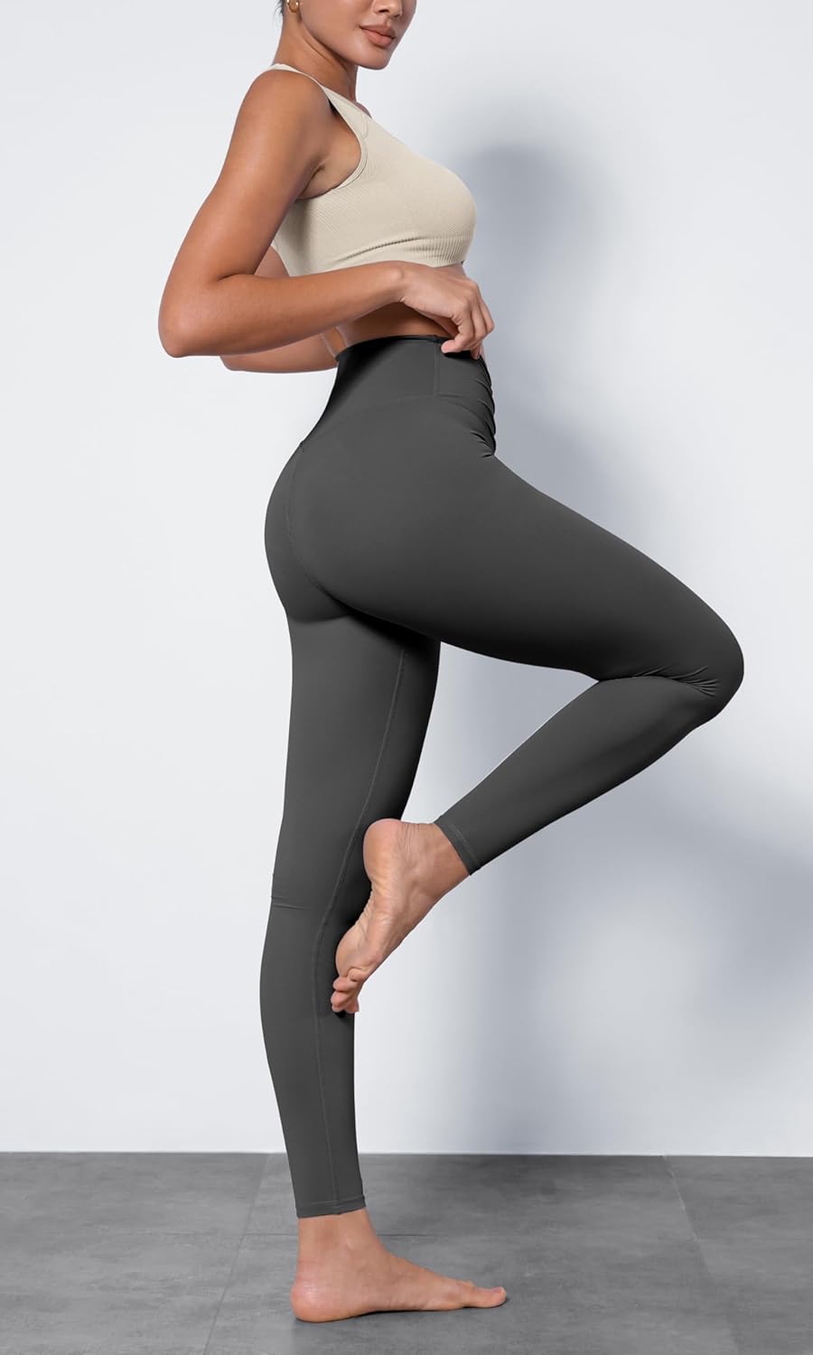 ODODOS Cloud Feeling Ruched Yoga Leggings for Women 25quot  28quot High Waist Crossover Yoga PantsCharcoal