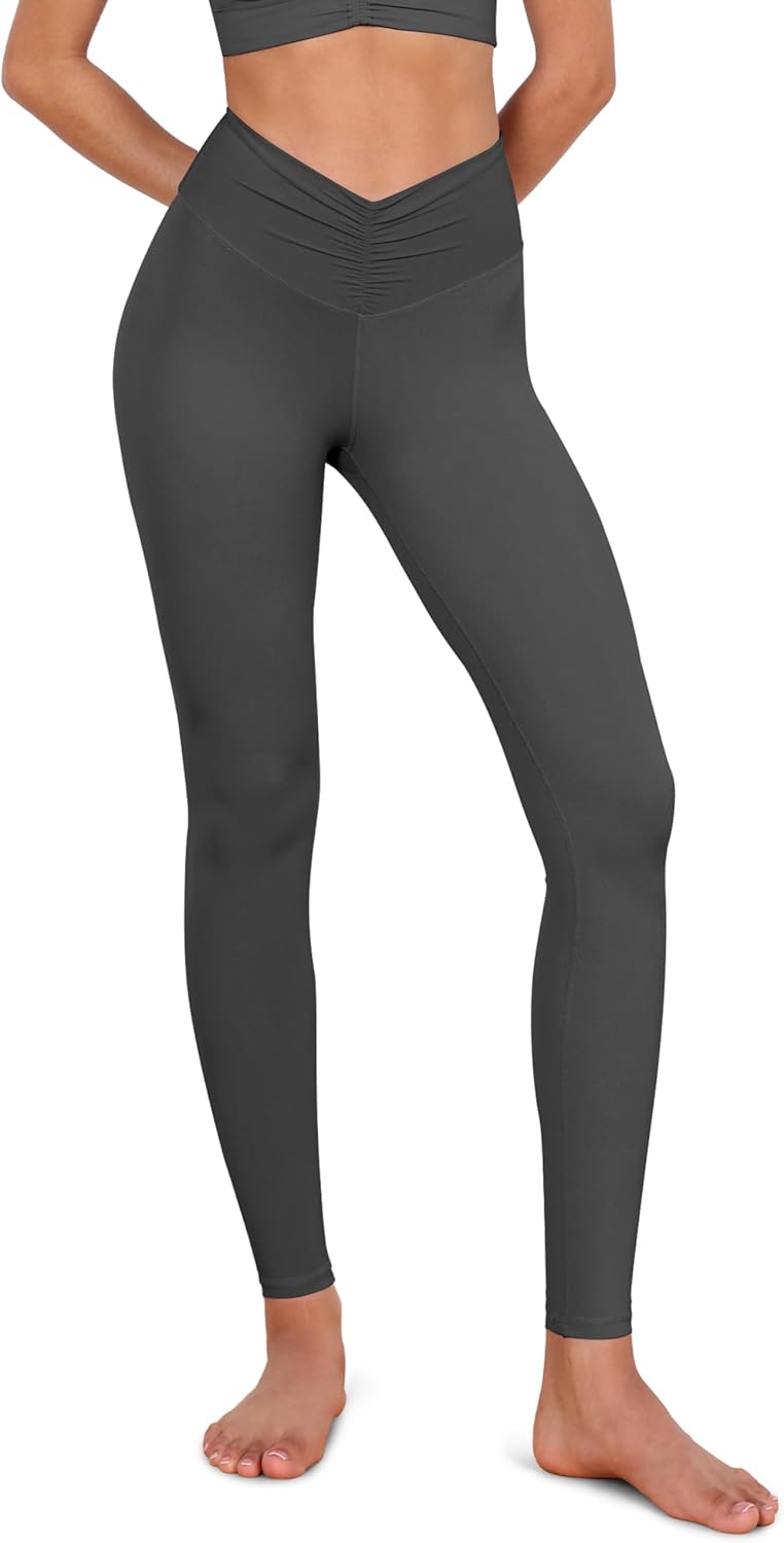 ODODOS Cloud Feeling Ruched Yoga Leggings for Women 25quot  28quot High Waist Crossover Yoga PantsCharcoal