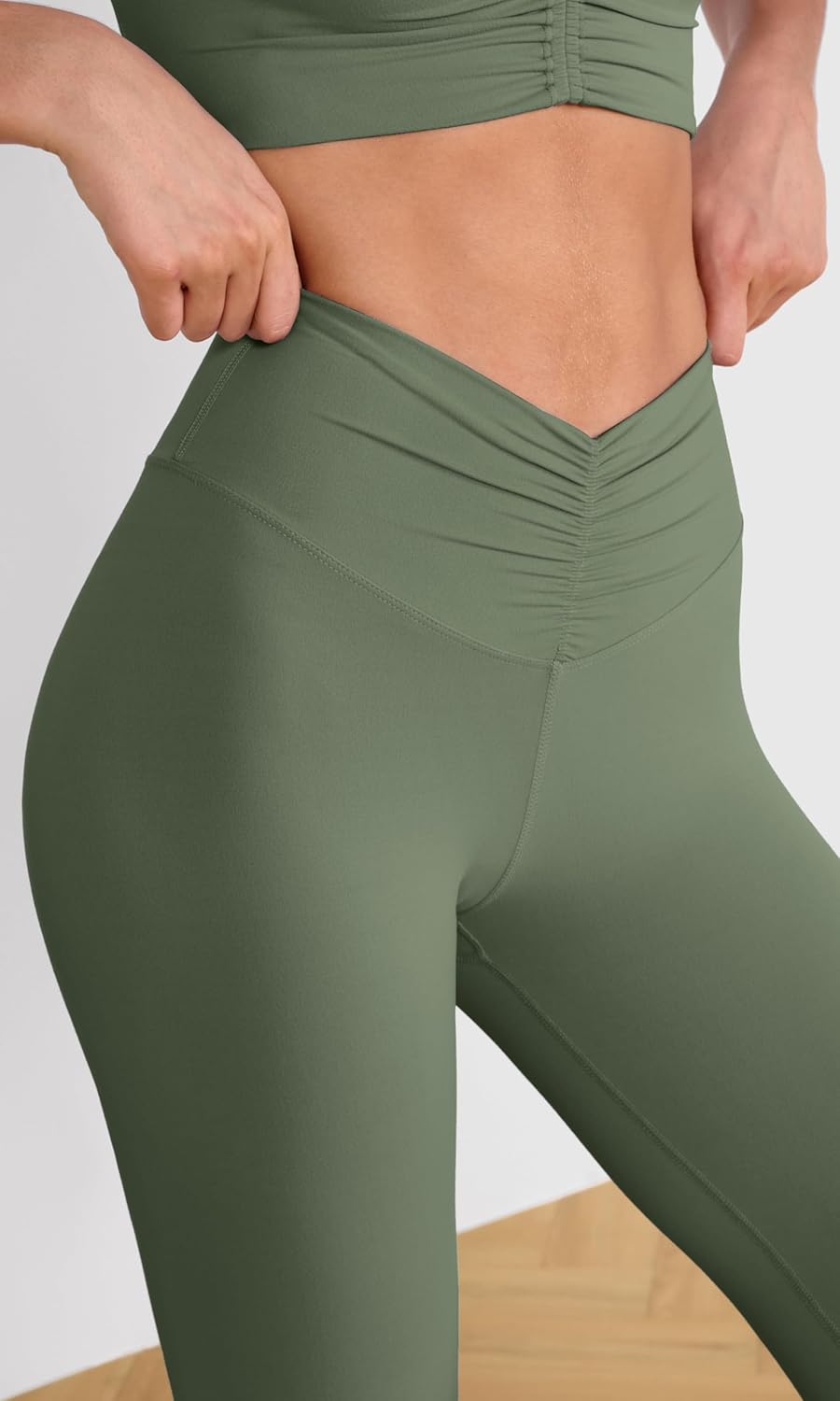 ODODOS Cloud Feeling Ruched Yoga Leggings for Women 25quot  28quot High Waist Crossover Yoga PantsDark Olive
