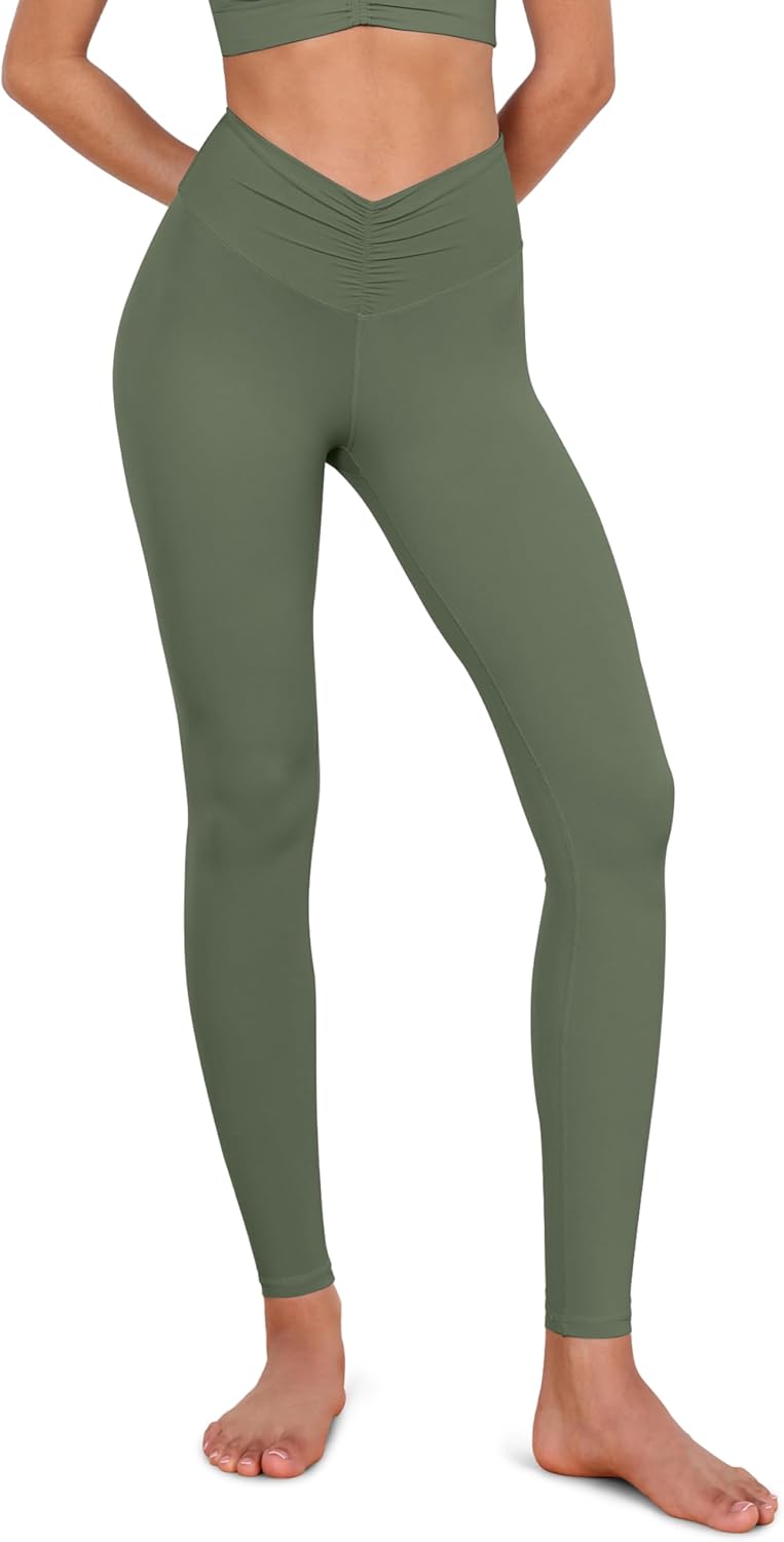 ODODOS Cloud Feeling Ruched Yoga Leggings for Women 25quot  28quot High Waist Crossover Yoga PantsDark Olive