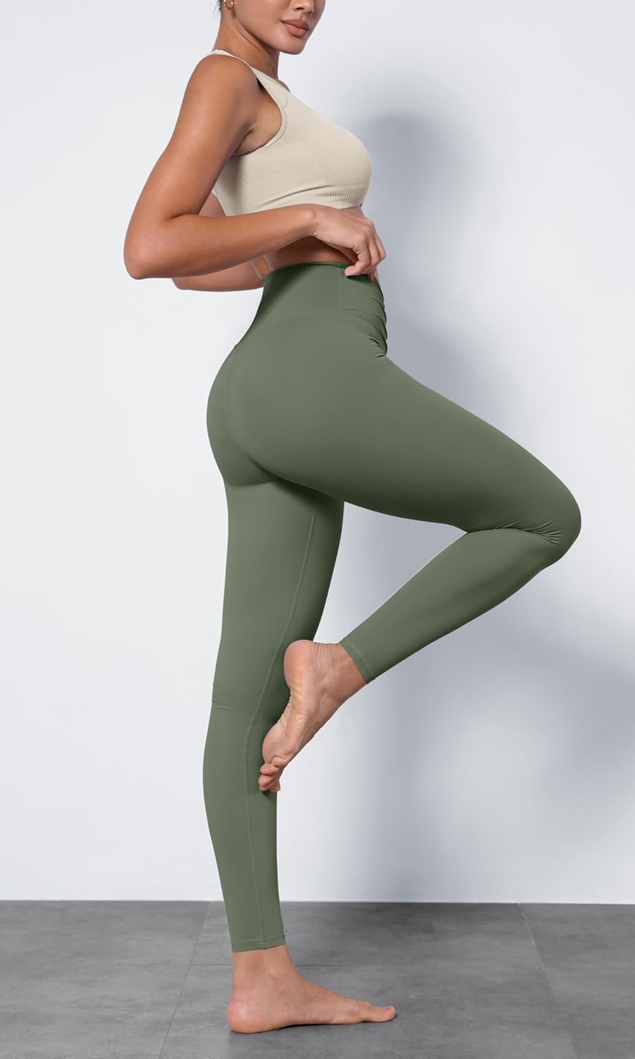 ODODOS Cloud Feeling Ruched Yoga Leggings for Women 25quot  28quot High Waist Crossover Yoga PantsDark Olive
