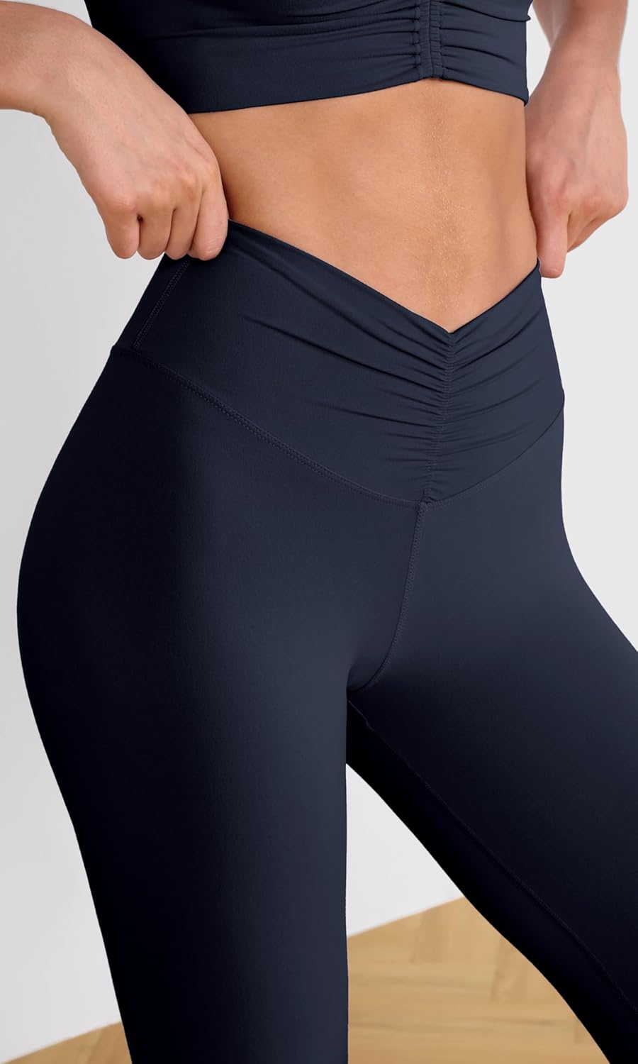ODODOS Cloud Feeling Ruched Yoga Leggings for Women 25quot  28quot High Waist Crossover Yoga PantsDeep Navy