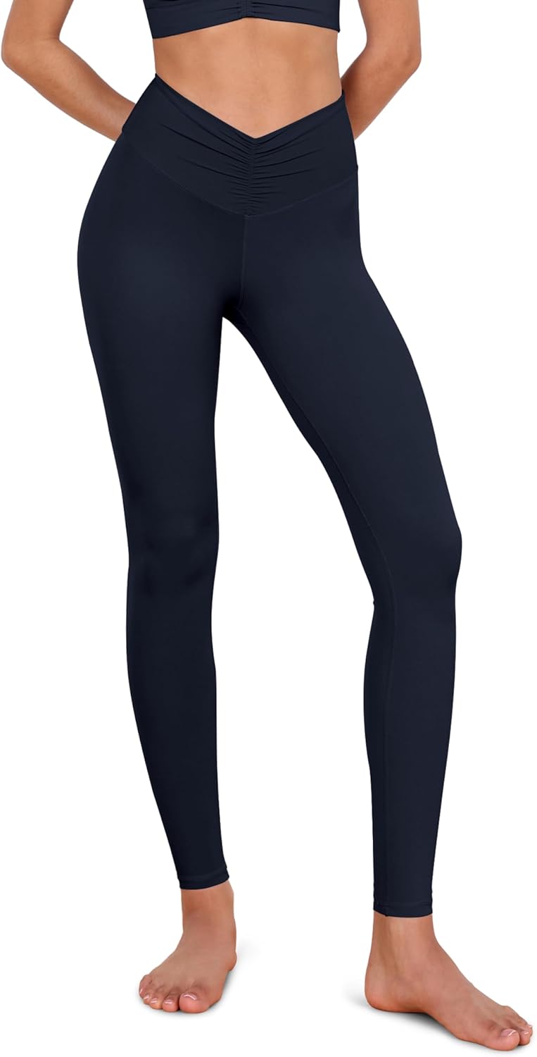 ODODOS Cloud Feeling Ruched Yoga Leggings for Women 25quot  28quot High Waist Crossover Yoga PantsDeep Navy