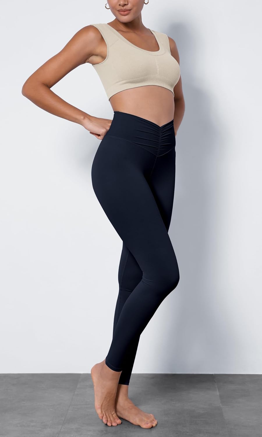 ODODOS Cloud Feeling Ruched Yoga Leggings for Women 25quot  28quot High Waist Crossover Yoga PantsDeep Navy