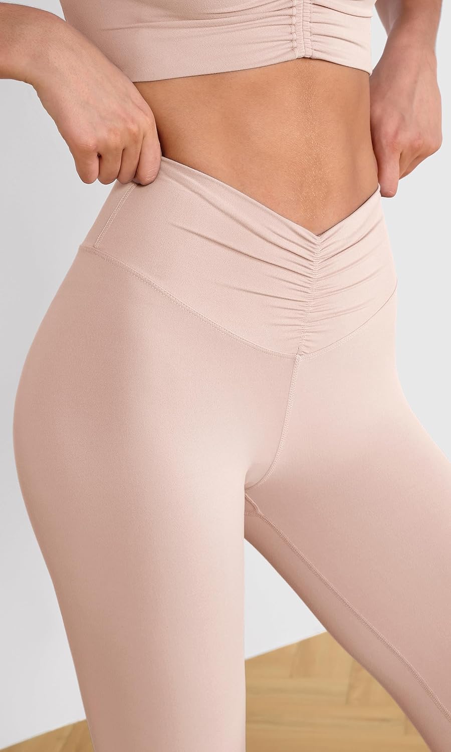 ODODOS Cloud Feeling Ruched Yoga Leggings for Women 25quot  28quot High Waist Crossover Yoga PantsDusty Pink