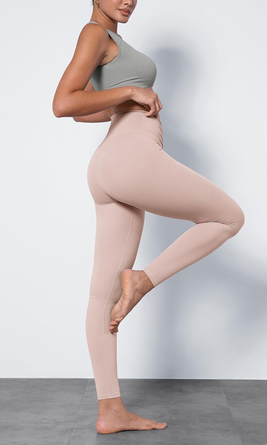 ODODOS Cloud Feeling Ruched Yoga Leggings for Women 25quot  28quot High Waist Crossover Yoga PantsDusty Pink