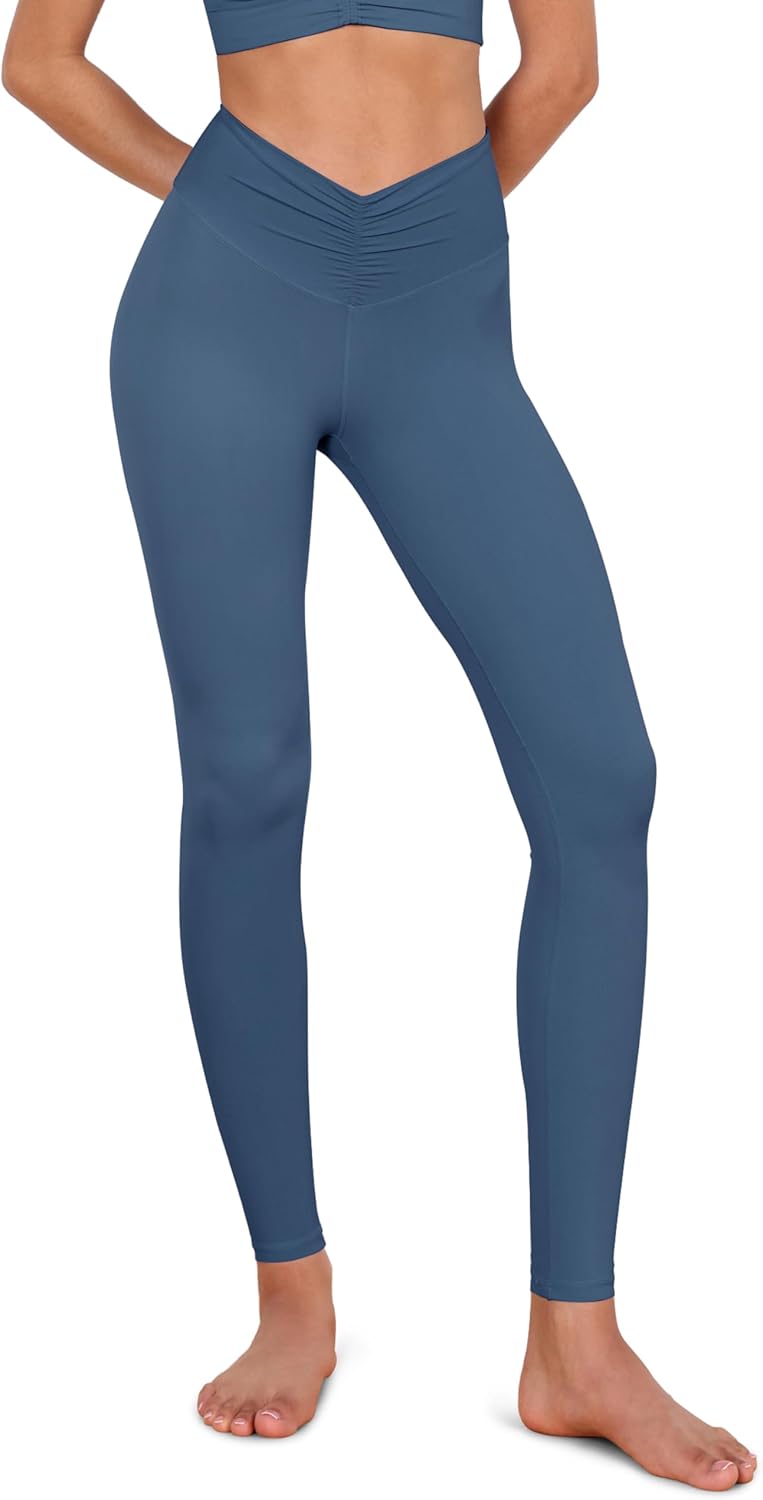 ODODOS Cloud Feeling Ruched Yoga Leggings for Women 25quot  28quot High Waist Crossover Yoga PantsInk Blue