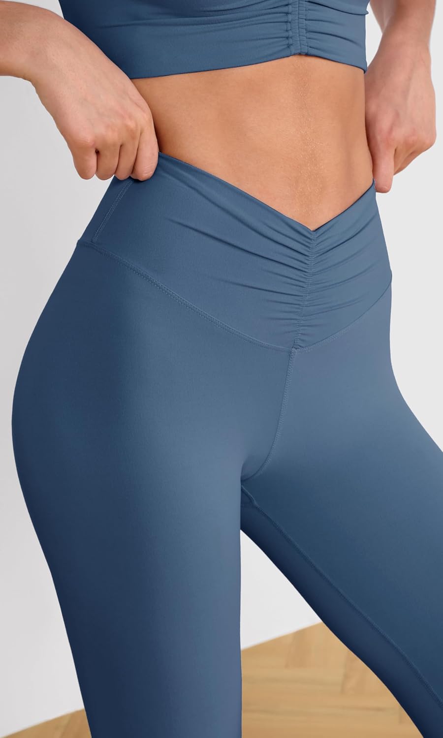 ODODOS Cloud Feeling Ruched Yoga Leggings for Women 25quot  28quot High Waist Crossover Yoga PantsInk Blue