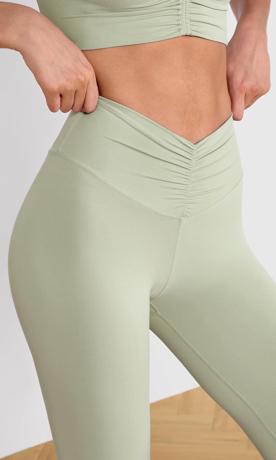ODODOS Cloud Feeling Ruched Yoga Leggings for Women 25quot  28quot High Waist Crossover Yoga PantsLime Stone