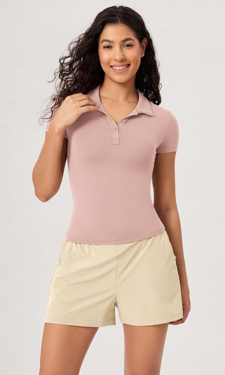 ODODOS Cloud Feeling Short Sleeve Polo Shirts for Women Lightweight Buttery Soft Summer Tennis Golf TopsDusty Pink
