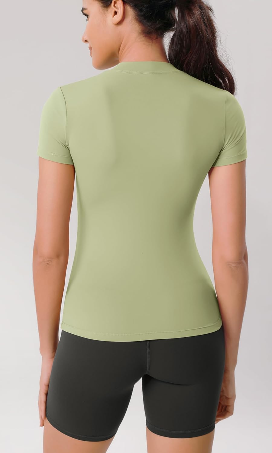 ODODOS Cloud Feeling Short Sleeve Tee for Women Mock Neck Summer Basic TShirts Yoga TopsCeladon Green